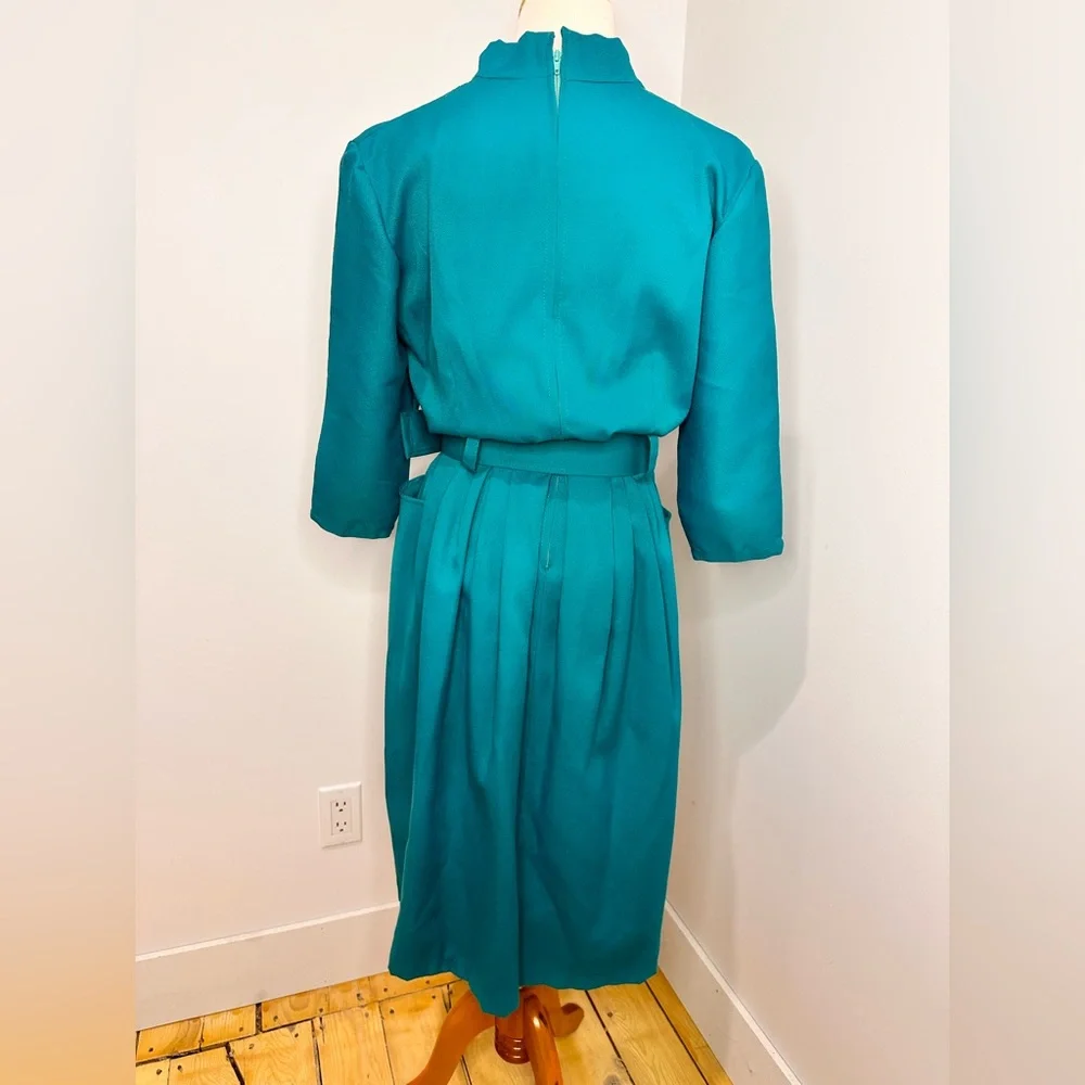 Vintage Teal Belted Midi Dress - Picture 7 of 12